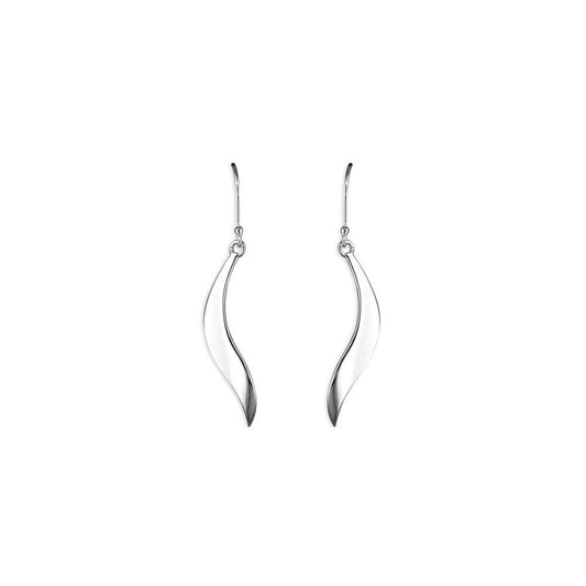 STERLING SILVER PLAIN WAVE HOOK-IN DROP EARRINGS