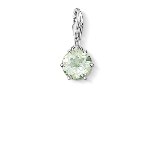 STERLING SILVER PRASIOLITE (LIGHT GREEN) STONE CHARM PENDANT-AUGUST BIRTHSTONE