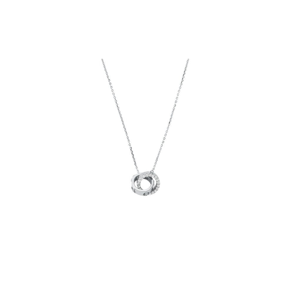 STERLING SILVER PREMIUM DOUBLE CIRCLE NECKLACE W/ZIRCONIA