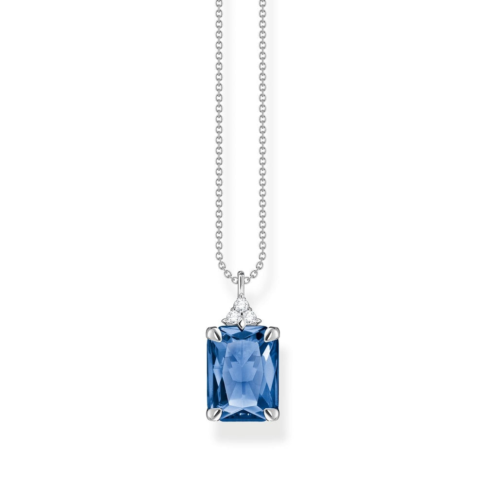 STERLING SILVER RECTANGULAR SAPPHIRE BLUE PENDANT WITH ZIRCONIA DETAIL