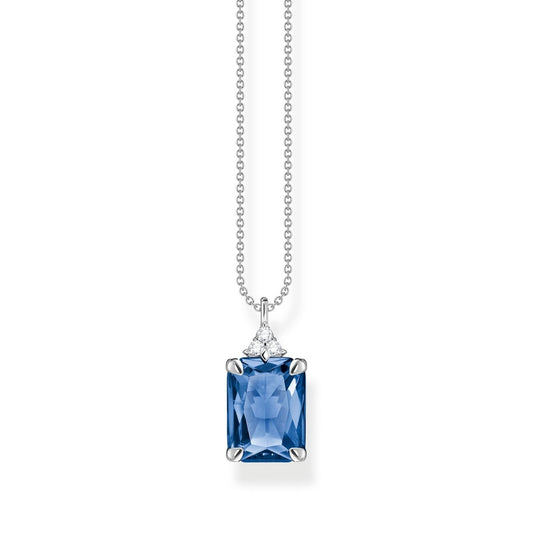 STERLING SILVER RECTANGULAR SAPPHIRE BLUE PENDANT WITH ZIRCONIA DETAIL