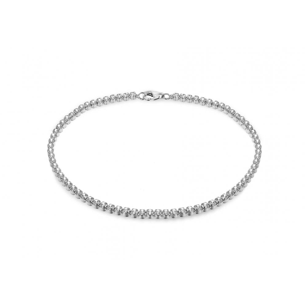 STERLING SILVER RHODIUM PLATED 2MM ROUND CZ TENNIS BRACELET 19CM/7.5"