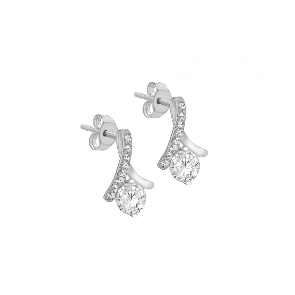 STERLING SILVER RHODIUM PLATED 6MM CZ 10.5MM X 16.7MM EARRINGS