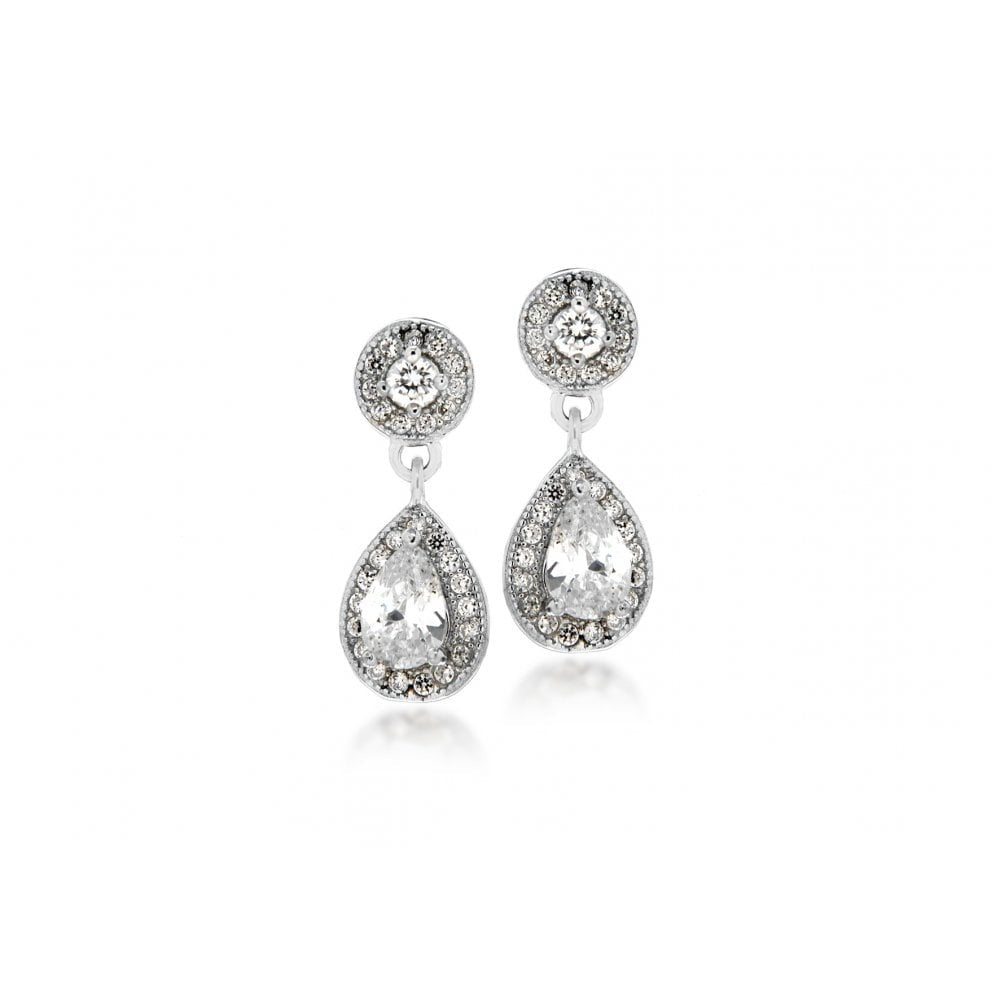 STERLING SILVER RHODIUM PLATED CZ 7MM X 17MM TEARDROP EARRINGS