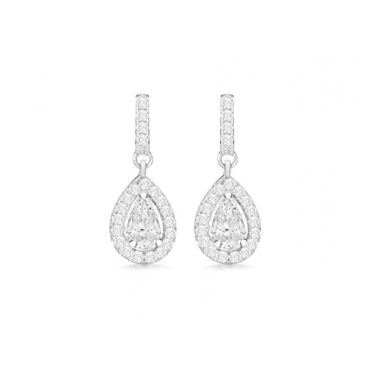 STERLING SILVER RHODIUM PLATED CZ 7MM X 20MM TEARDROP EARRINGS