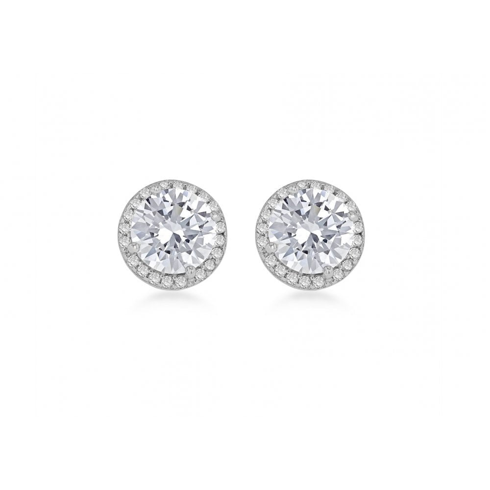 STERLING SILVER RHODIUM PLATED CZ 9MM STUD EARRINGS