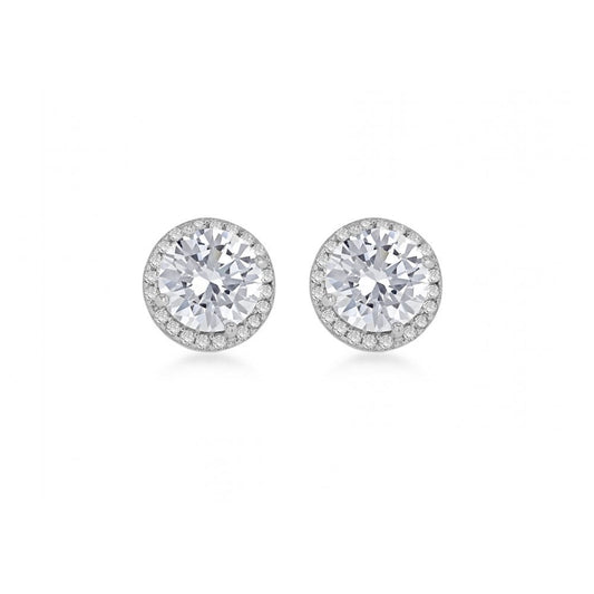STERLING SILVER RHODIUM PLATED CZ 9MM STUD EARRINGS