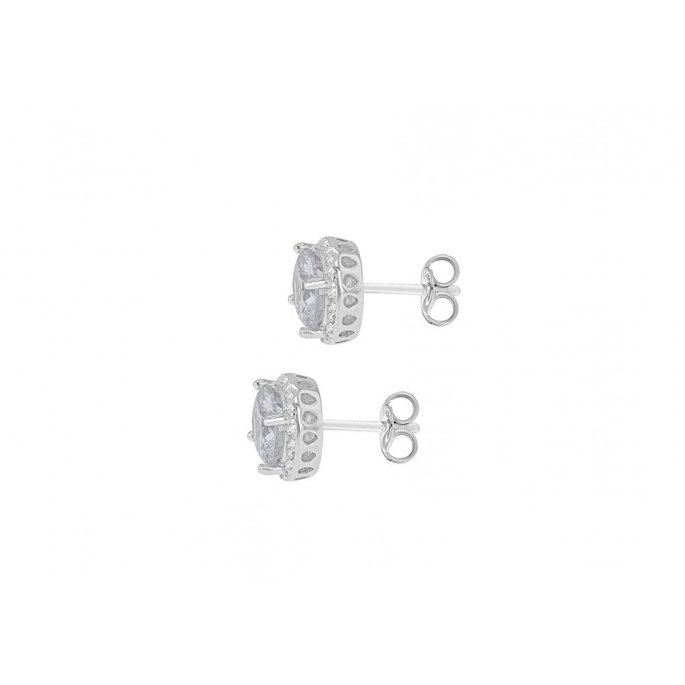 STERLING SILVER RHODIUM PLATED CZ 9MM STUD EARRINGS