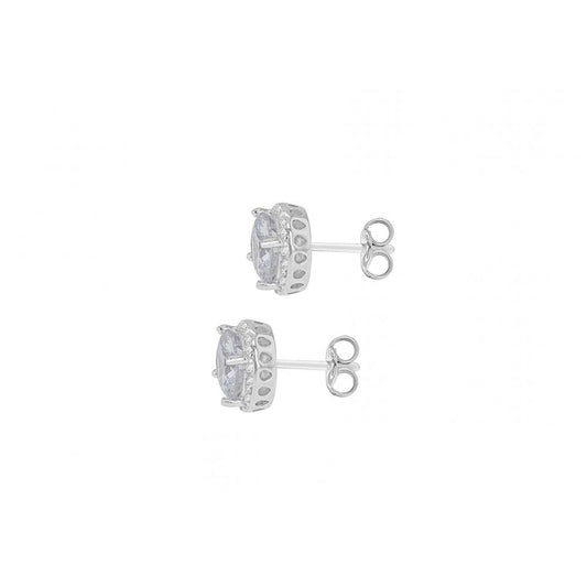 STERLING SILVER RHODIUM PLATED CZ 9MM STUD EARRINGS