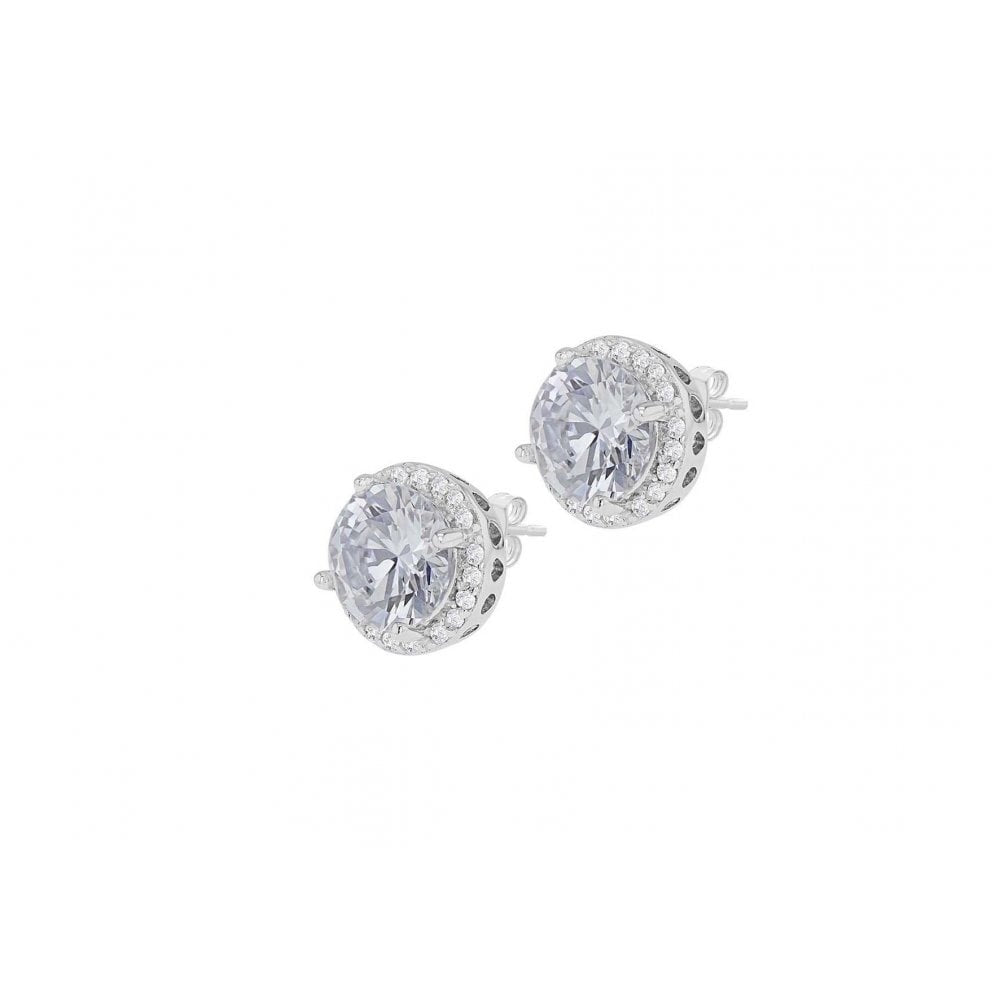 STERLING SILVER RHODIUM PLATED CZ 9MM STUD EARRINGS