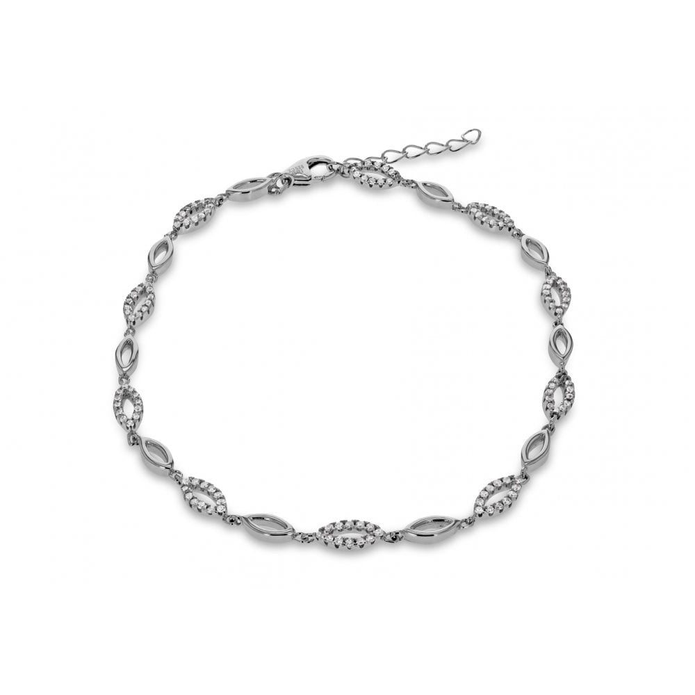 STERLING SILVER RHODIUM PLATED CZ ELLIPSES ADJUSTABLE BRACELET