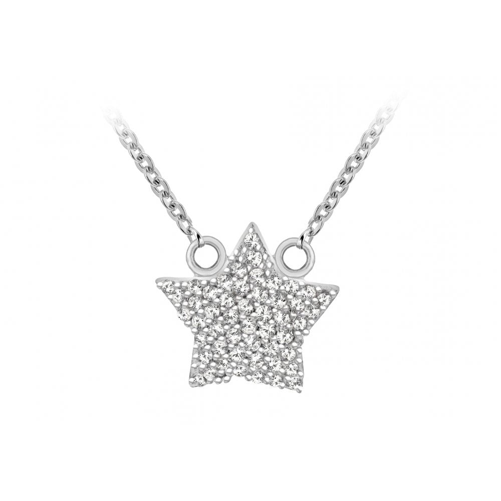 STERLING SILVER RHODIUM PLATED CZ STAR NECKLACE 41CM/16"-46CM/18"