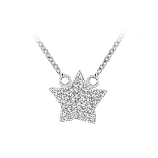 STERLING SILVER RHODIUM PLATED CZ STAR NECKLACE 41CM/16"-46CM/18"