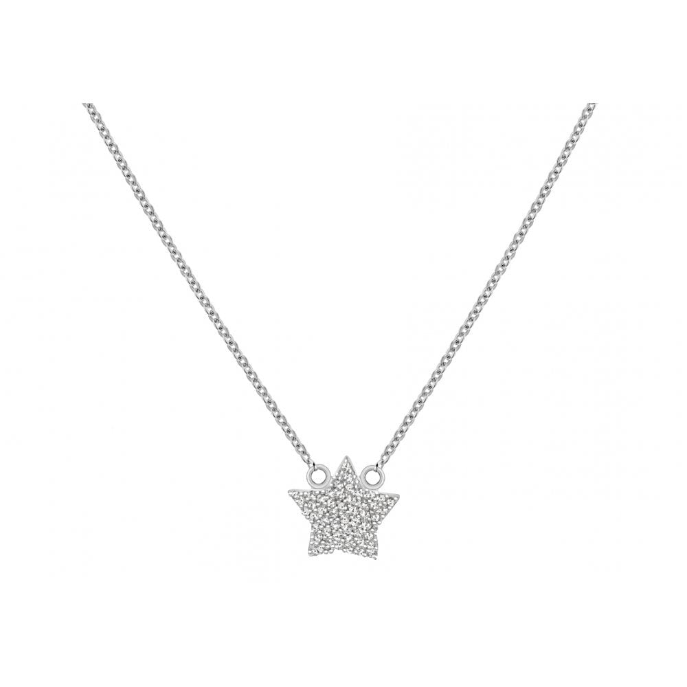 STERLING SILVER RHODIUM PLATED CZ STAR NECKLACE 41CM/16"-46CM/18"