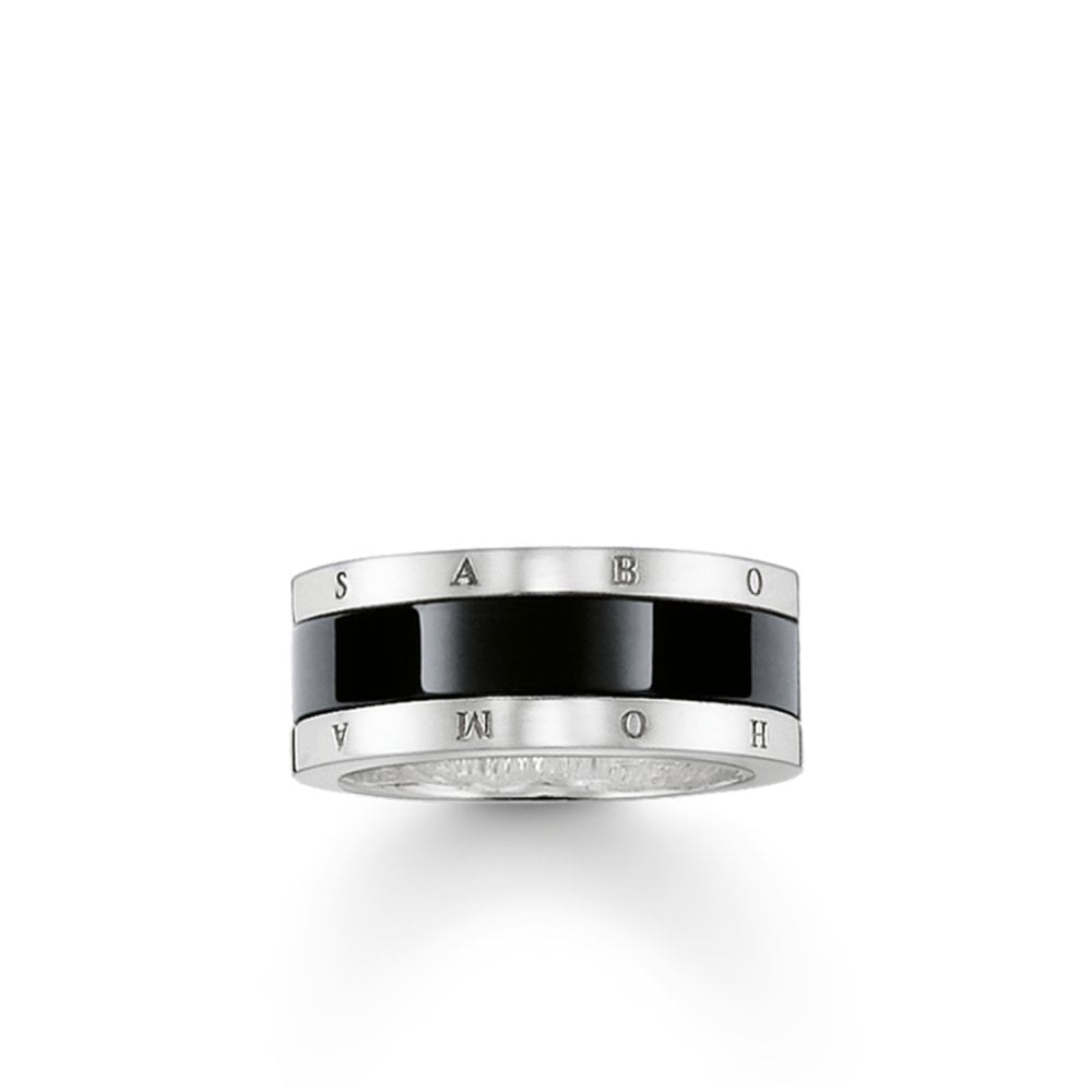 STERLING SILVER RING WITH BLACK CERAMIC CENTRE 