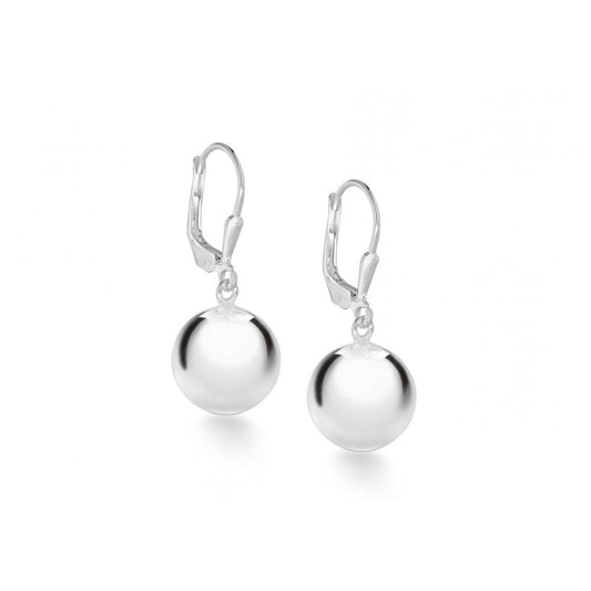 STERLING SILVER ROUND BALL LEVER BACK DROP EARRINGS