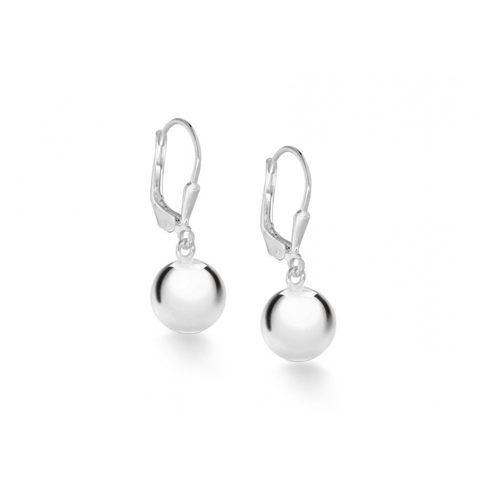 STERLING SILVER ROUND BALL LEVER BACK DROP EARRINGS