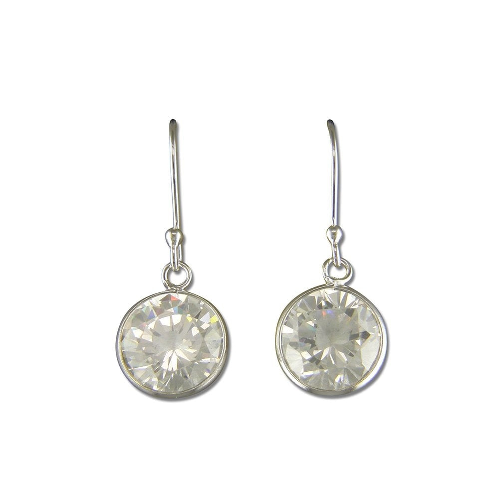 STERLING SILVER ROUND CUBIC ZIRCONIA HOOK-IN DROP EARRINGS