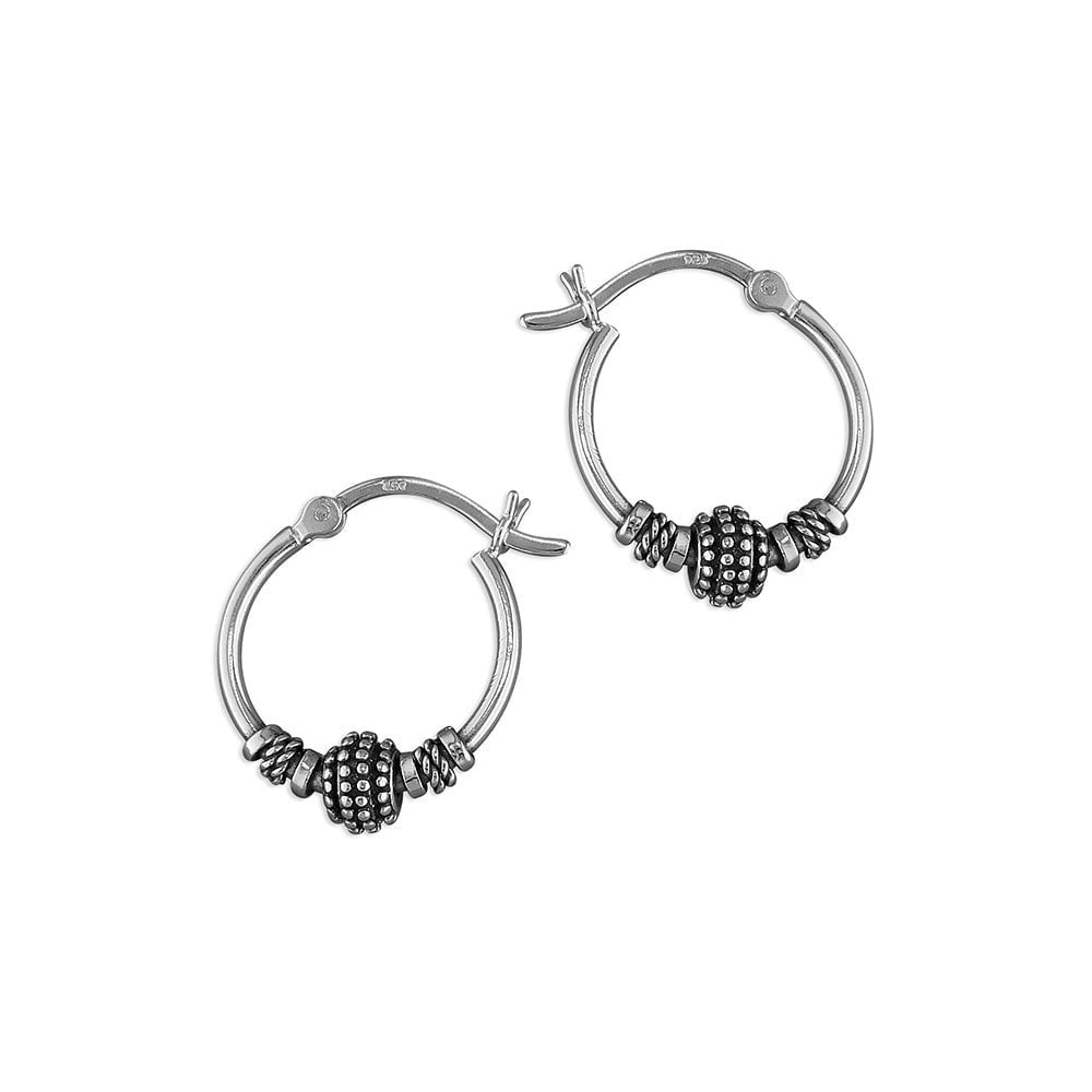 STERLING SILVER ROUND ETHNIC HOOP EARRINGS