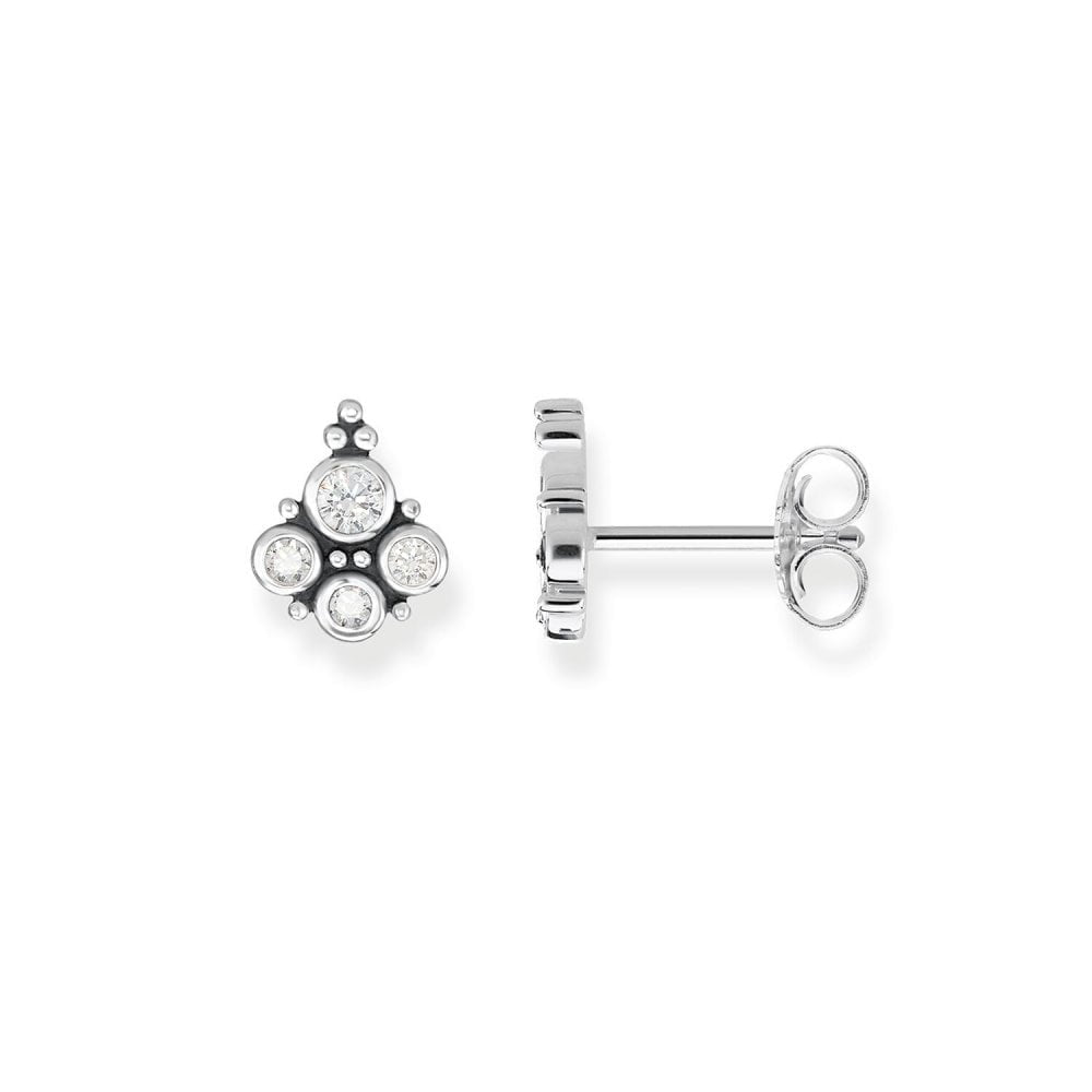 STERLING SILVER ROYALTY STUD EARRINGS WITH CUBIC ZIRCONIAS SET IN A VINTAGE STYLE