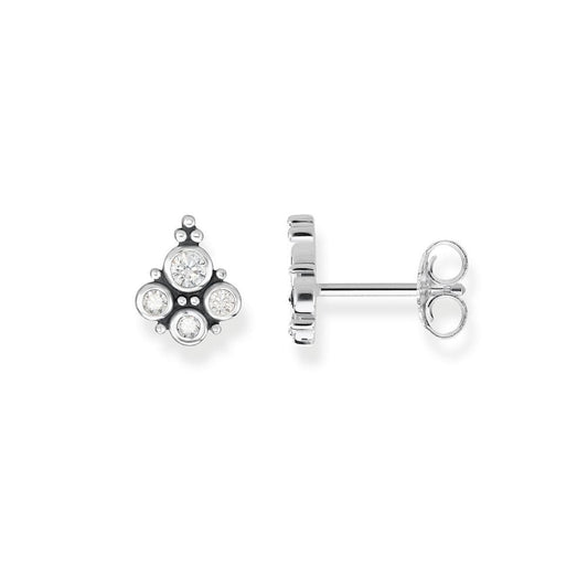 STERLING SILVER ROYALTY STUD EARRINGS WITH CUBIC ZIRCONIAS SET IN A VINTAGE STYLE