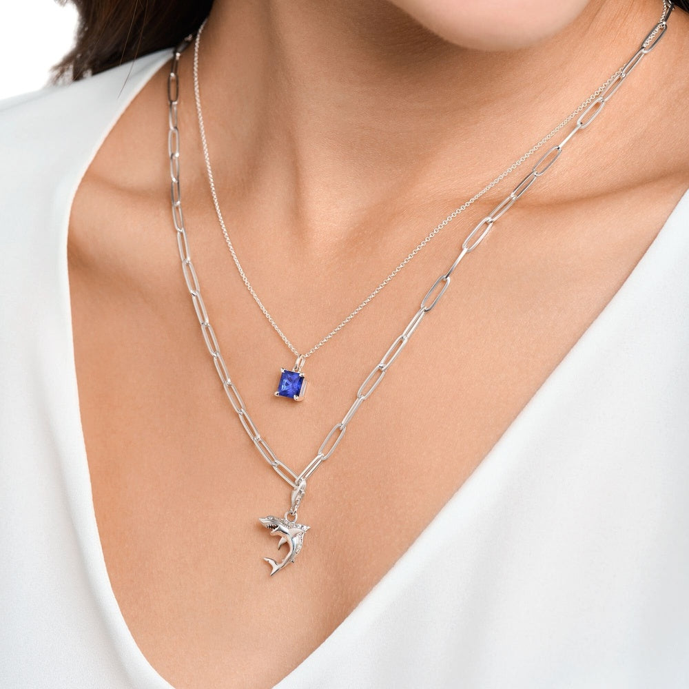 STERLING SILVER SAPPHIRE BLUE PENDANT ON SILVER CHAIN
