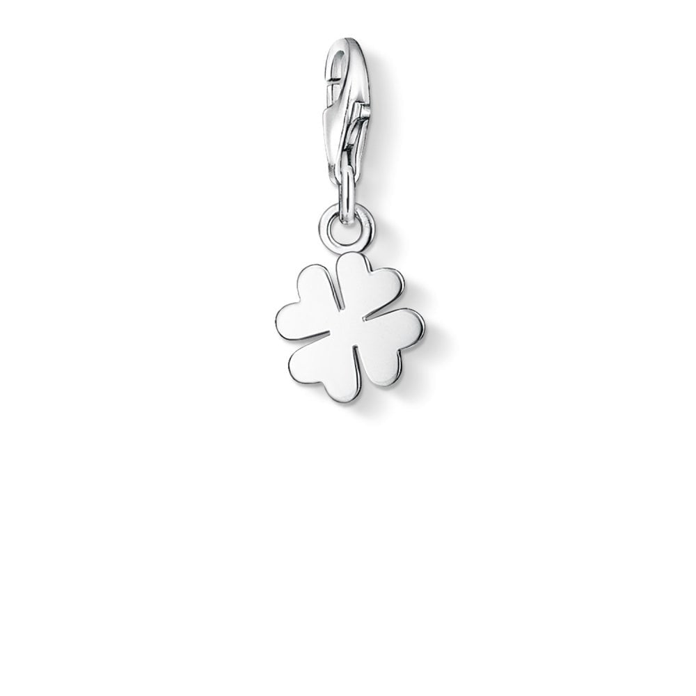 STERLING SILVER SMALL FOUR LEAF CLOVER CHARM PENDANT WITH HEART SHAPED LEAVES
