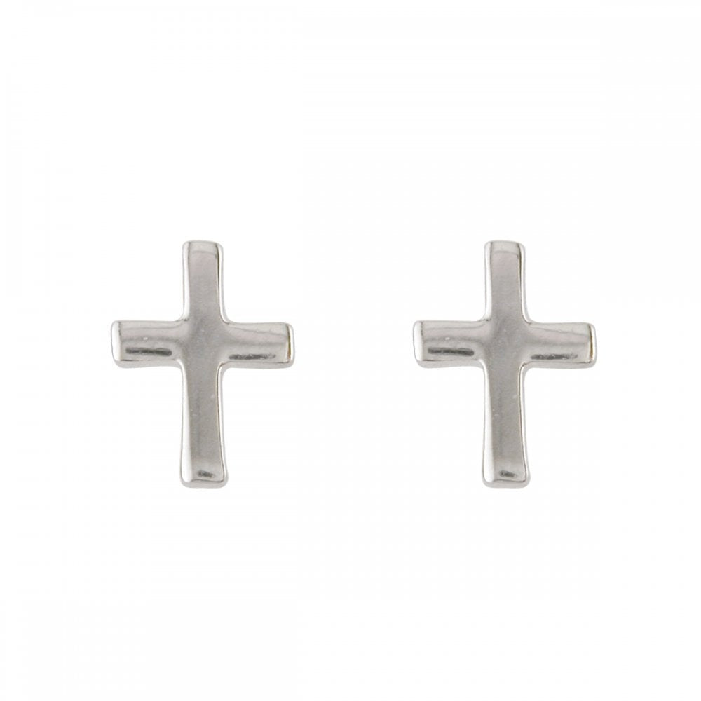 STERLING SILVER SMALL PLAIN CROSS STUD EARRINGS
