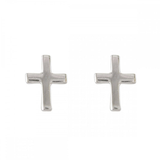 STERLING SILVER SMALL PLAIN CROSS STUD EARRINGS