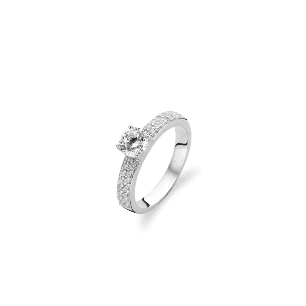STERLING SILVER SOLITAIRE CUBIC ZIRCONIA WITH PAVE SET SHOULDERS