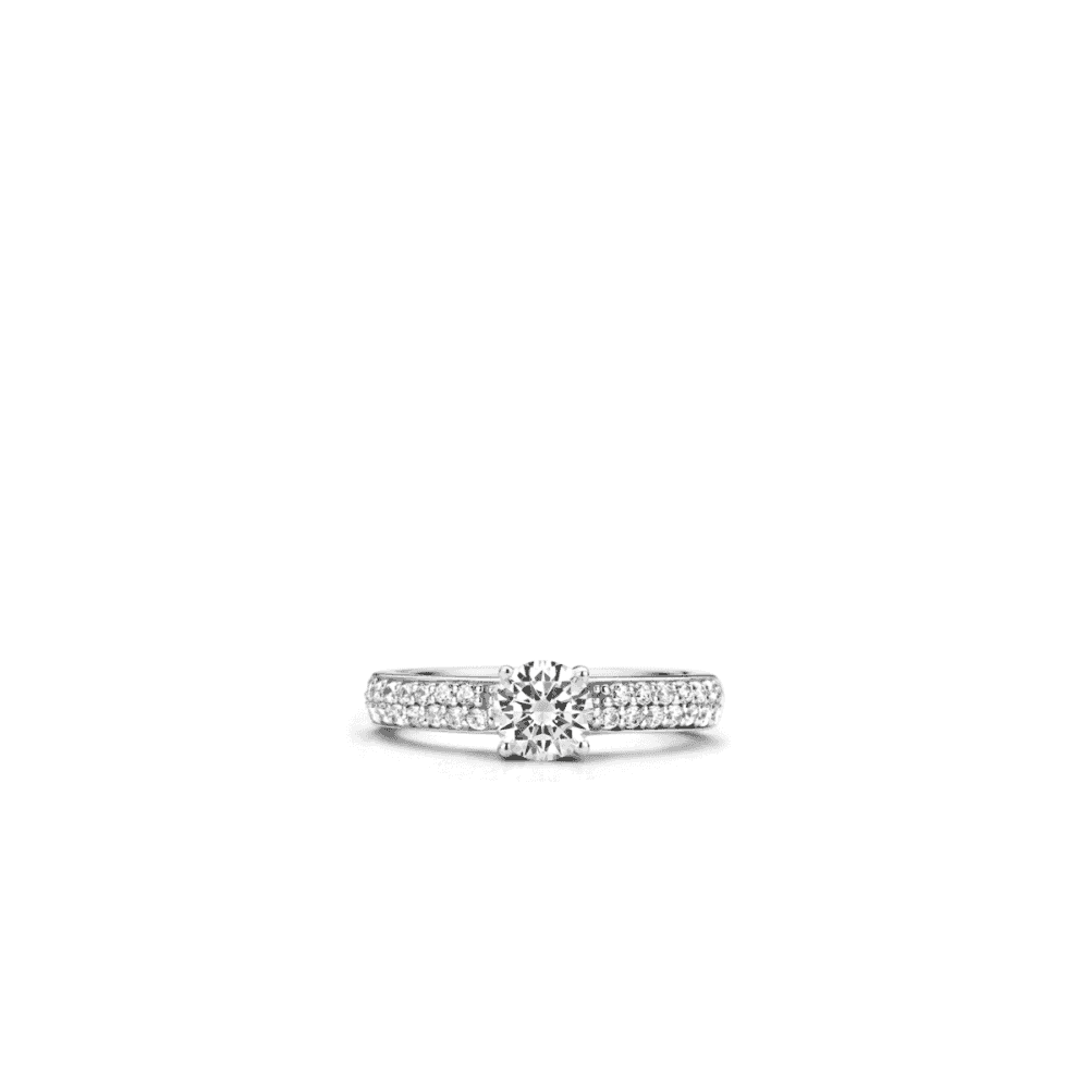 STERLING SILVER SOLITAIRE CUBIC ZIRCONIA WITH PAVE SET SHOULDERS