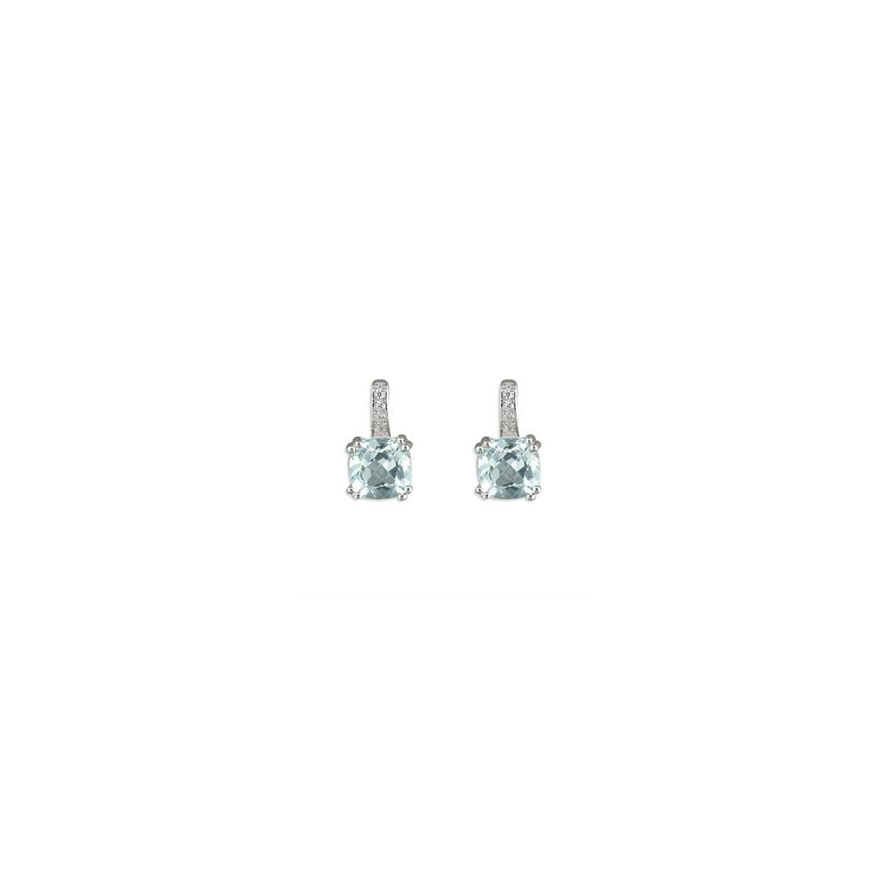 STERLING SILVER SQUARE BLUE TOPAZ WITH CUBIC ZIRCONIA STUD EARRINGS