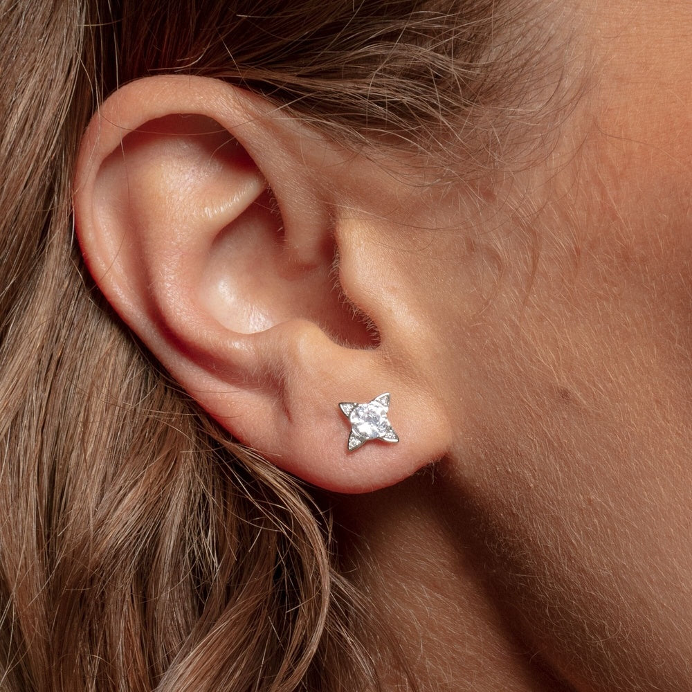 STERLING SILVER STAR SHAPED CUBIC ZIRCONIA STUD EARRINGS