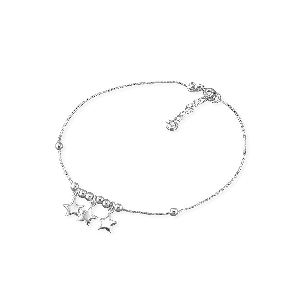 STERLING SILVER STARS & BEADS ANKLE BRACELET