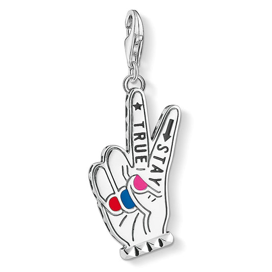 STERLING SILVER "STAY TRUE" PEACE HAND CHARM PENDANT WITH PINK, BLACK, BLUE & RED ENAMEL