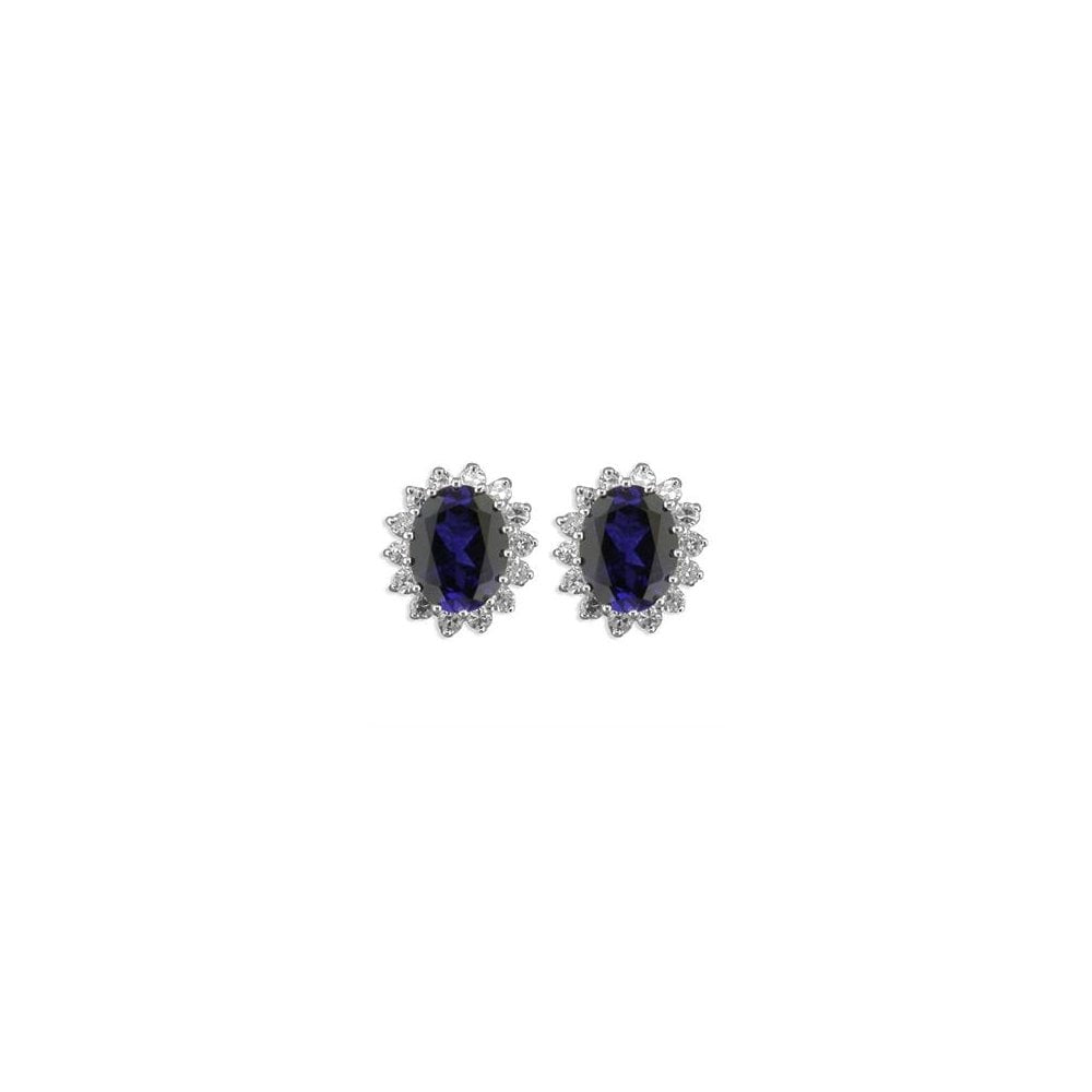 STERLING SILVER SYNTHETIC SAPPHIRE AND CUBIC ZIRCONIA STUD EARRINGS