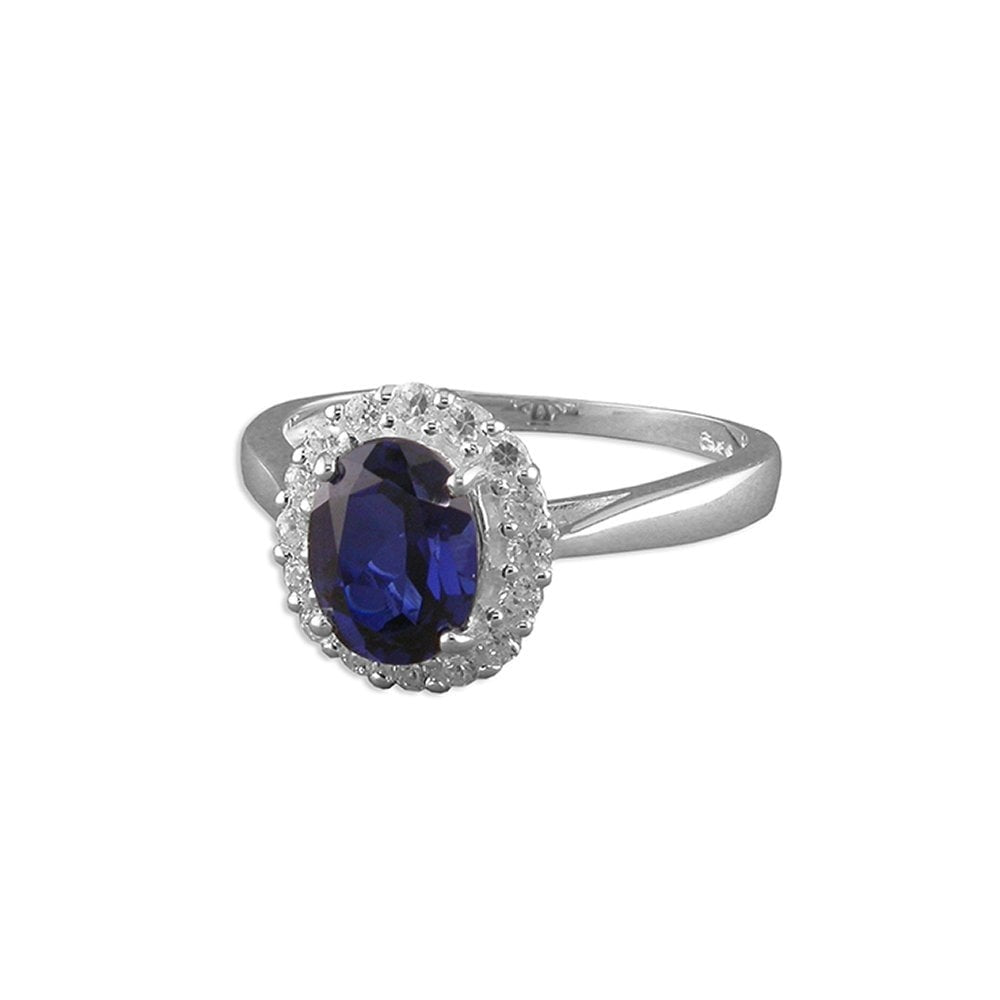 STERLING SILVER SYNTHETIC SAPPHIRE & CUBIC ZIRCONIA CLUSTER RING