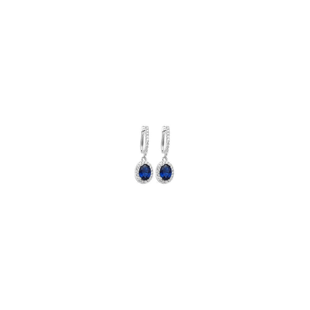 STERLING SILVER SYNTHETIC SAPPHIRE & CUBIC ZIRCONIA DROP EARRINGS