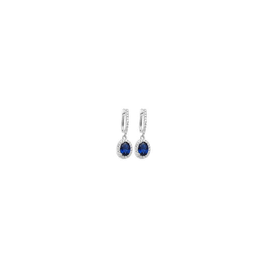 STERLING SILVER SYNTHETIC SAPPHIRE & CUBIC ZIRCONIA DROP EARRINGS