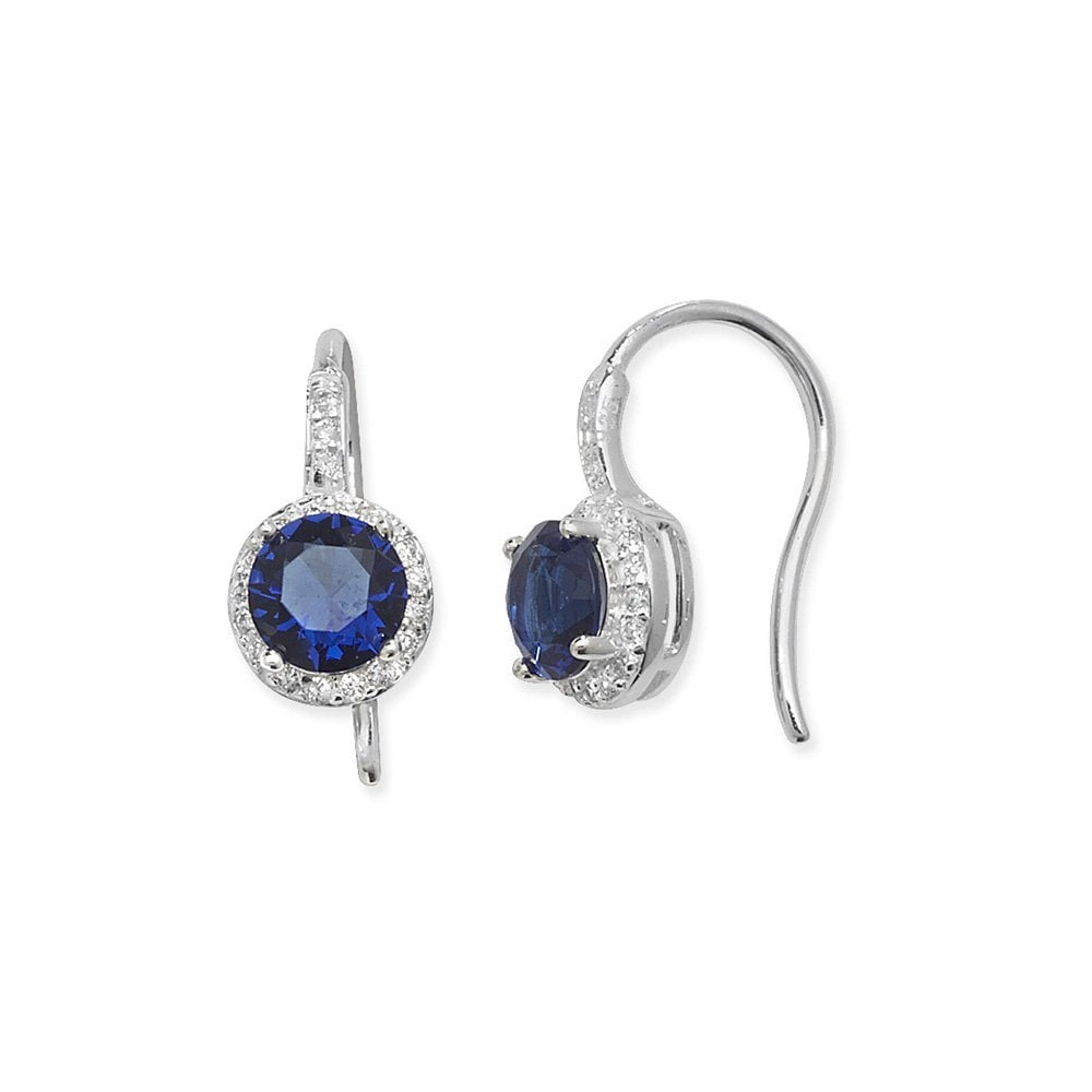 STERLING SILVER SYNTHETIC SAPPHIRE & CUBIC ZIRCONIA DROP EARRINGS