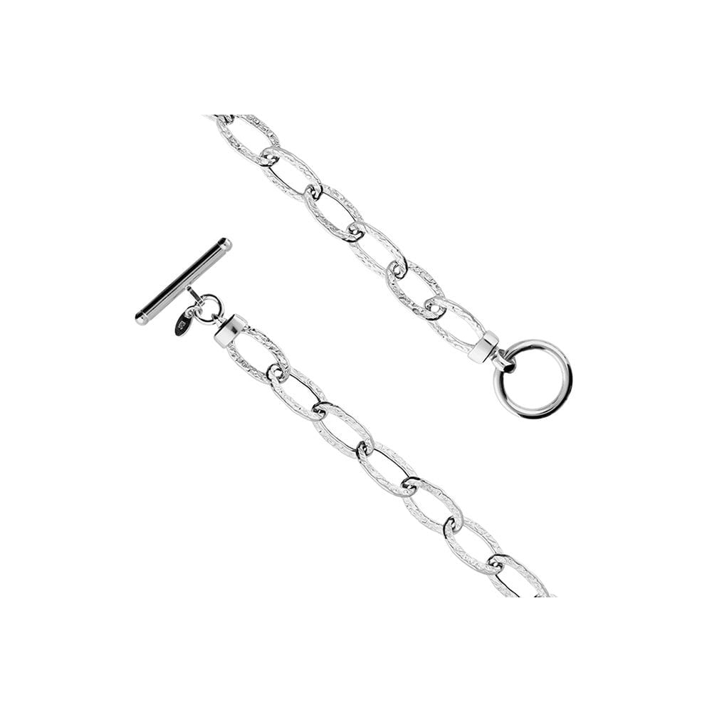 STERLING SILVER T-BAR TEXTURED LINK NECKLACE