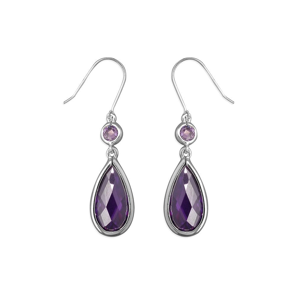 STERLING SILVER TEAR SHAPED AMETHYST DROP EARRINGS