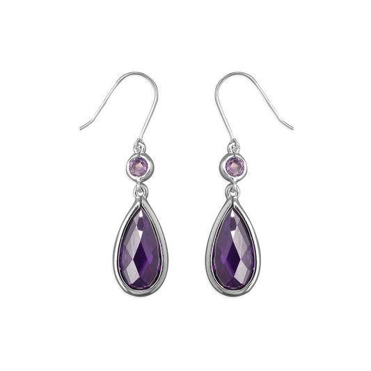 STERLING SILVER TEAR SHAPED AMETHYST DROP EARRINGS