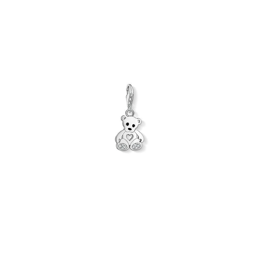 STERLING SILVER TEDDY BEAR CHARM PENDANT WITH CUT-OUT HEART & CUBIC ZIRCONIA ON PAWS