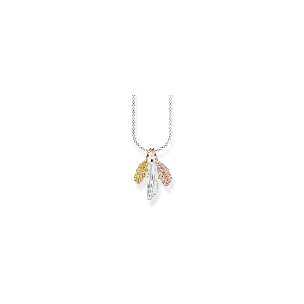 STERLING SILVER THREE TONE FEATHERS NECKLACE