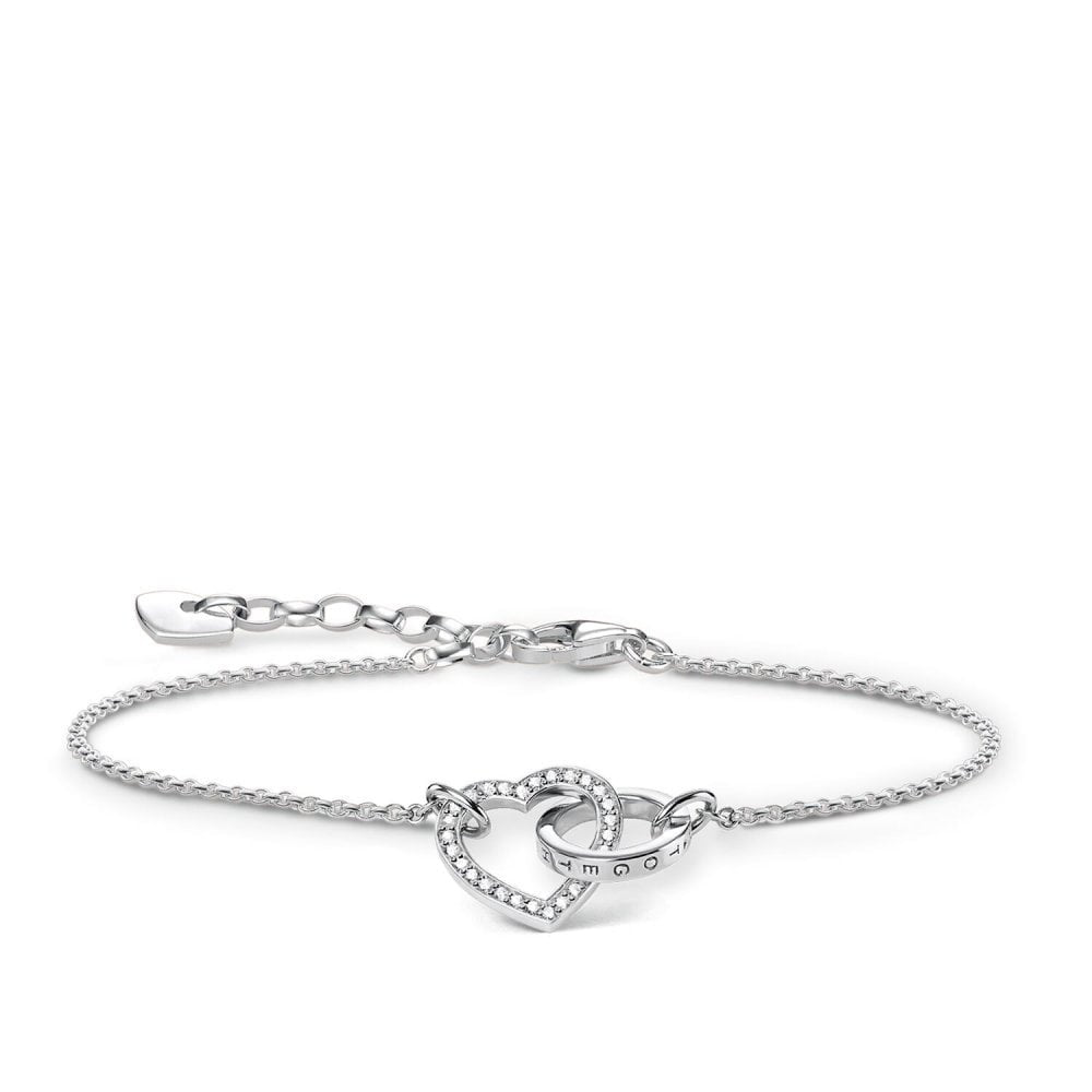 STERLING SILVER "TOGETHER" BRACELET WITH INTERLOCKING CUBIC ZIRCONIA HEART & "TOGETHER FOREVER" ENGRAVED CIRCLE