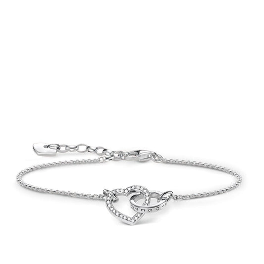 STERLING SILVER "TOGETHER" BRACELET WITH INTERLOCKING CUBIC ZIRCONIA HEART & "TOGETHER FOREVER" ENGRAVED CIRCLE