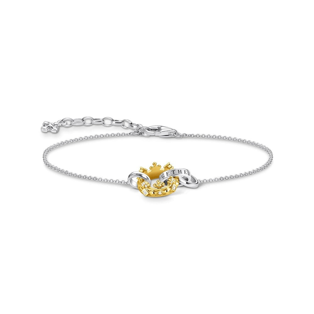 STERLING SILVER TOGETHER FOREVER BRACELET WITH GOLD ON SILVER ZIRCONIA CROWN