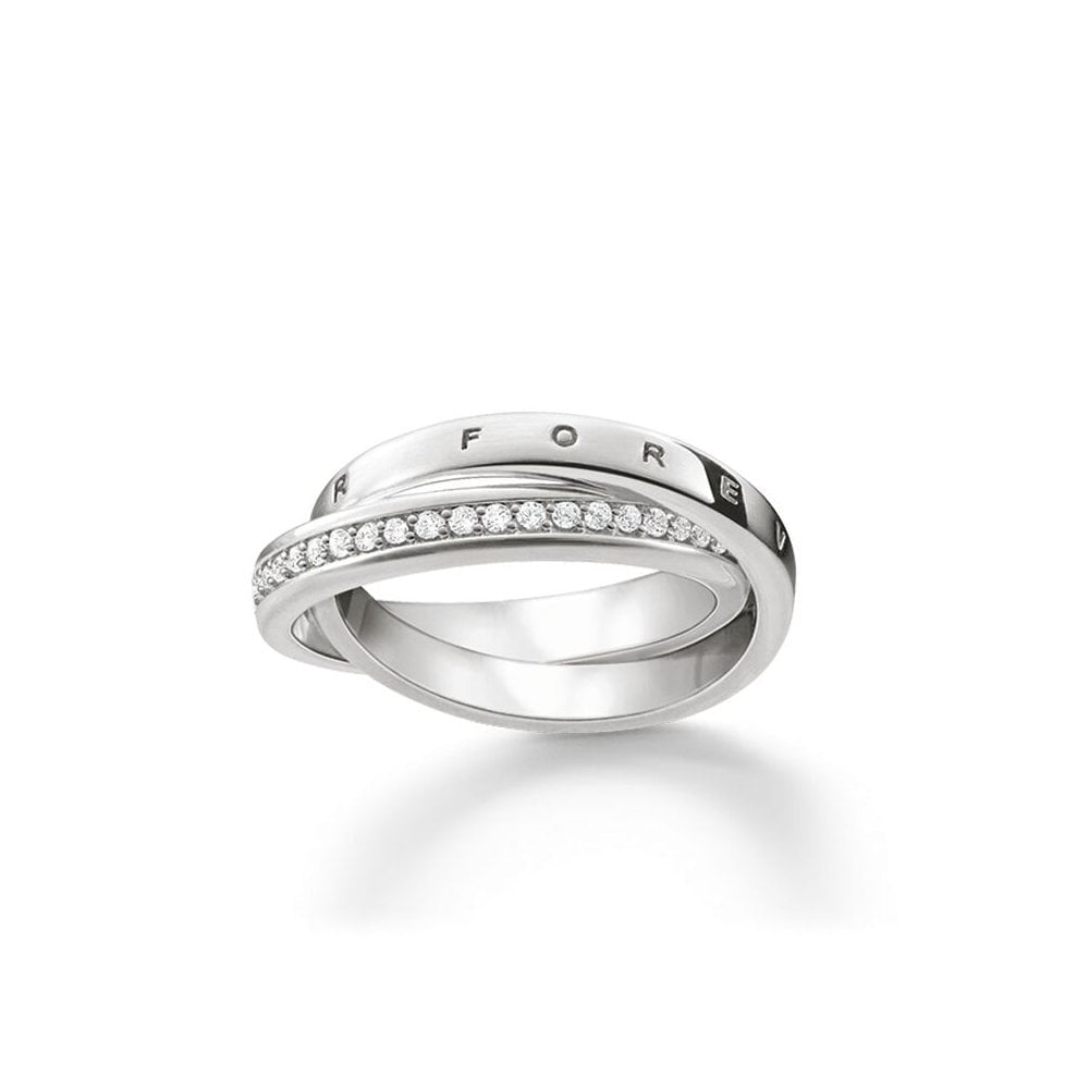 STERLING SILVER "TOGETHER FOREVER" RING WITH CUBIC ZIRCONIA