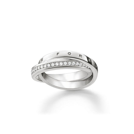 STERLING SILVER "TOGETHER FOREVER" RING WITH CUBIC ZIRCONIA